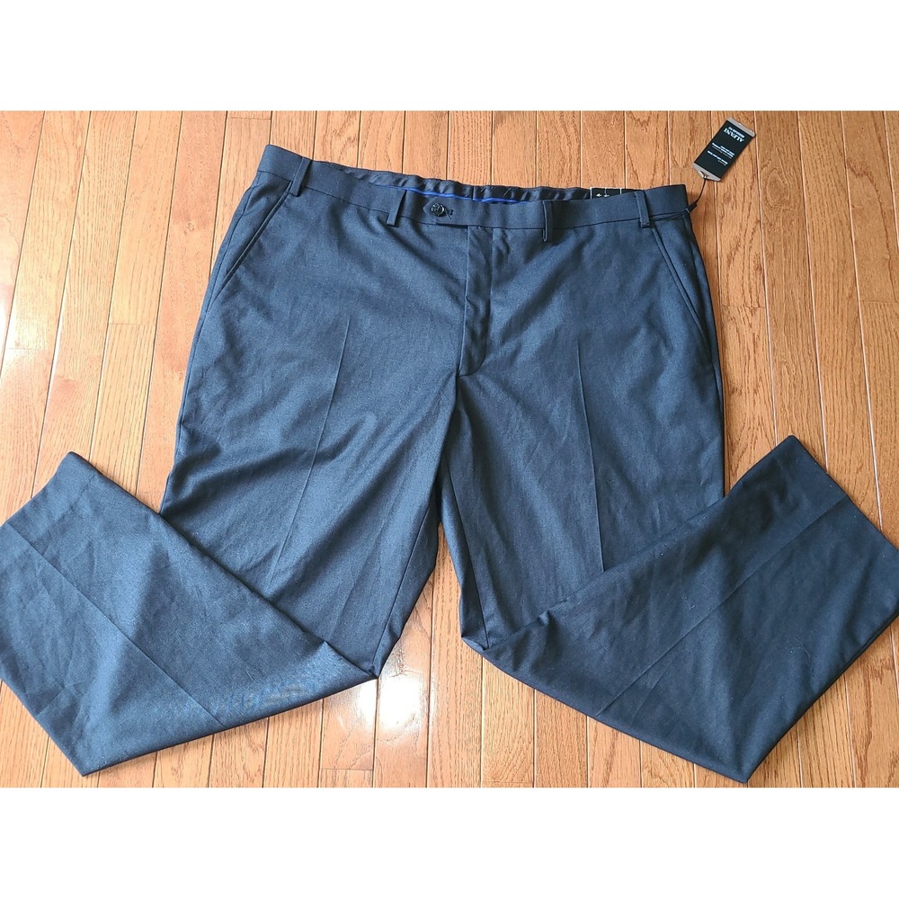 NWT Alfani Men's Regular Fit Stretch Dress Pants 42W/30L Charcoal Wrinkle Resist
